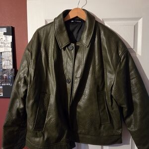 Zara Men's Olive Leather Jacket